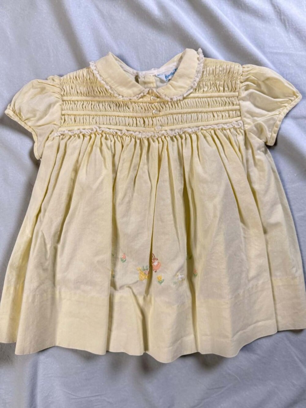 Vintage 1950s 1960s Nannette Baby Girl Dress Yellow Smocked Embroidered Mary Lam